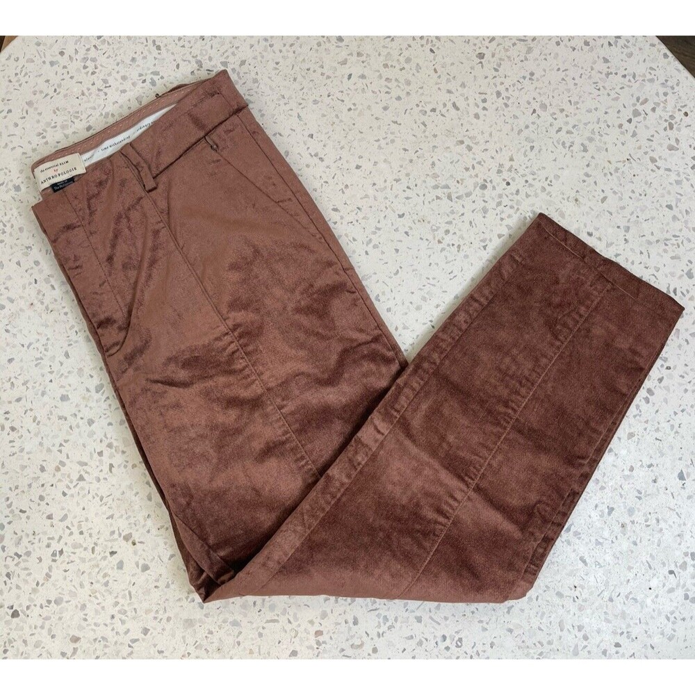 Anthropologie Womens 10 Pants Essential Slim Velvet Copper Brown Ankle Office